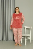 Moda Çizgi Welsoft Polar Kadın Büyük Beden Pudra Pijama Takımı 808040 - 3