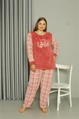 Moda Çizgi Welsoft Polar Kadın Büyük Beden Pudra Pijama Takımı 808040 - 2