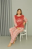 Moda Çizgi Welsoft Polar Kadın Büyük Beden Pudra Pijama Takımı 808040 - 4