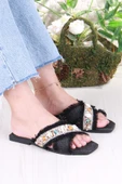 Fort 3571 Keten Bonçuk Taş Detaylı Tatil Terliği Günlük Terlik Kadın Terlik thumbnail 1