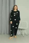 Moda Çizgi Welsoft Polar Kadın Büyük Beden Petrol Rengi Pijama Takımı 808045 thumbnail 1