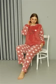 Moda Çizgi Welsoft Polar Kadın Büyük Beden Pudra Pijama Takımı 808042 thumbnail 4