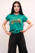 Moda Çizgi Shine Baskılı Tshirt Yeşil - 3