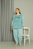 Moda Çizgi Welsoft Polar Kadın Büyük Beden Su Yeşili Pijama Takımı 808046 - 3