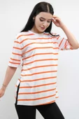 Çizgili Penye Tshirt Turuncu - 2