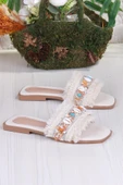 Fort 3572 Keten Bonçuk Taş Detaylı Tatil Terliği Günlük Terlik Kadın Terlik thumbnail 10