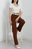 Tek Düğme Palazzo Pantolon Kahve thumbnail 5