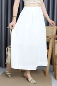 Flam Keten Düğmeli Etek Beyaz thumbnail 5