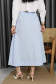 Flam Keten Düğmeli Etek Mavi thumbnail 7