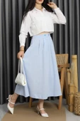 Flam Keten Düğmeli Etek Mavi thumbnail 2