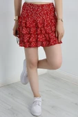 Desenli Kat Kat Mini Etek Kırmızı thumbnail 5
