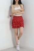Desenli Kat Kat Mini Etek Kırmızı thumbnail 2