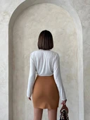 Çift yırtmaçlı etek camel s25910 - 2