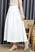 Flam Keten Düğmeli Etek Beyaz thumbnail 3