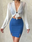 Çift yırtmaçlı etek indigo s25910 - 1