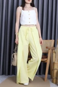 Kapaklı Flam Keten Pantolon Sarı thumbnail 4