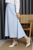 Flam Keten Düğmeli Etek Mavi thumbnail 5