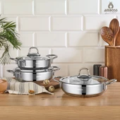 Saphire 6 Parça Paslanmaz Çelik Cam Kapaklı Sahan Seti thumbnail 1