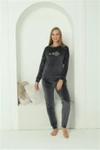 Moda Çizgi Kadın Kadife Füme Pijama Takım 20624 - 1