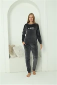Moda Çizgi Kadın Kadife Füme Pijama Takım 20624 - 2