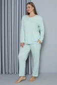 Moda Çizgi Kadın Büyük Beden Penye Uzun Kol Pijama Takım 202212 thumbnail 3