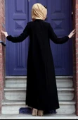 Medine İpeği Tesettür Pile Detaylı Ferace MDC-0165 Siyah thumbnail 5
