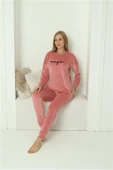 Moda Çizgi Kadın Kadife Pembe Pijama Takım 20624 - 4