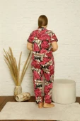 Moda Çizgi Kadın Pamuklu Cepli Kısa Kol Büyük Beden Pijama Takım 202122 - 3