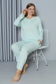 Moda Çizgi Kadın Büyük Beden Penye Uzun Kol Pijama Takım 202212 thumbnail 4