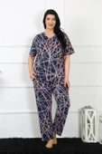 Moda Çizgi Kadın 5XL-6XL-7XL-8XL Büyük Beden Kısa Kol Pijama Takım 75008 thumbnail 3