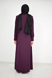 Yıldız Arma Desenli Kol Seritli Tesettür Ferace Mor 2176 - 4