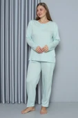 Moda Çizgi Kadın Büyük Beden Penye Uzun Kol Pijama Takım 202212 thumbnail 1