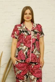 Moda Çizgi Kadın Pamuklu Cepli Kısa Kol Büyük Beden Pijama Takım 202122 - 1