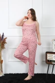 Moda Çizgi Kadın Büyük Beden Somon İp Askılı Pijama Takım 202198 thumbnail 4