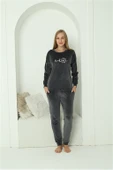 Moda Çizgi Kadın Kadife Füme Pijama Takım 20624 - 3