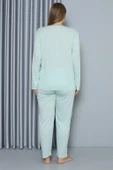 Moda Çizgi Kadın Büyük Beden Penye Uzun Kol Pijama Takım 202212 thumbnail 5
