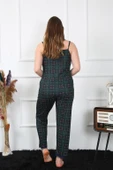 Moda Çizgi Kadın Büyük Beden Yeşil Ekoseli İp Askılı Pijama Takım 202197 thumbnail 5