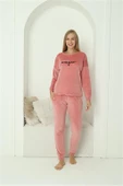 Moda Çizgi Kadın Kadife Pembe Pijama Takım 20624 - 3