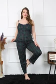Moda Çizgi Kadın Büyük Beden Yeşil Ekoseli İp Askılı Pijama Takım 202197 thumbnail 3