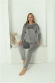 Moda Çizgi Kadın Kadife Gri Pijama Takım 20624 - 7