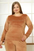 Moda Çizgi Büyük Beden Kadın Kadife Pijama Takım 9074 - 2