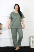 Moda Çizgi Kadın 5XL-6XL-7XL-8XL Büyük Beden Yeşil Kısa Kol Pijama Takım 75012 - 2