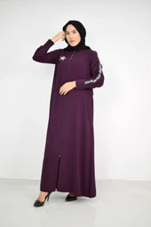 Yıldız Arma Desenli Kol Seritli Tesettür Ferace Mor 2176 - 2