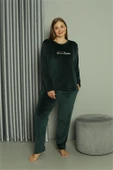 Moda Çizgi Büyük Beden Kadın Kadife Yeşil Pijama Takım 20628 - 3