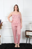 Moda Çizgi Kadın Büyük Beden Somon İp Askılı Pijama Takım 202196 - 3