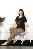 Moda Çizgi Kadın Büyük Beden Kısa Kol Pijama Takım 202203 - 2