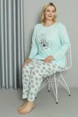 Moda Çizgi Kadın Büyük Beden Penye Uzun Kol Pijama Takım 202211 - 4