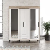 Afilli Ildır Çift Sürgülü 2 Kapaklı 2 Çekmeceli Gardrop Beyaz Tamamı Mdf - 2