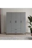 Afilli Urla 4 Kapaklı 2 Çekmeceli Gardrop Tamamı Mdf( atlas çam buz gri ) - 1