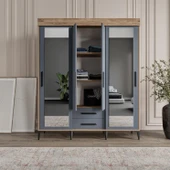 Afilli Izmir Sürgülü Aynalı Ve Kapaklı Gardrop Dolap Flora Antrasit - 4